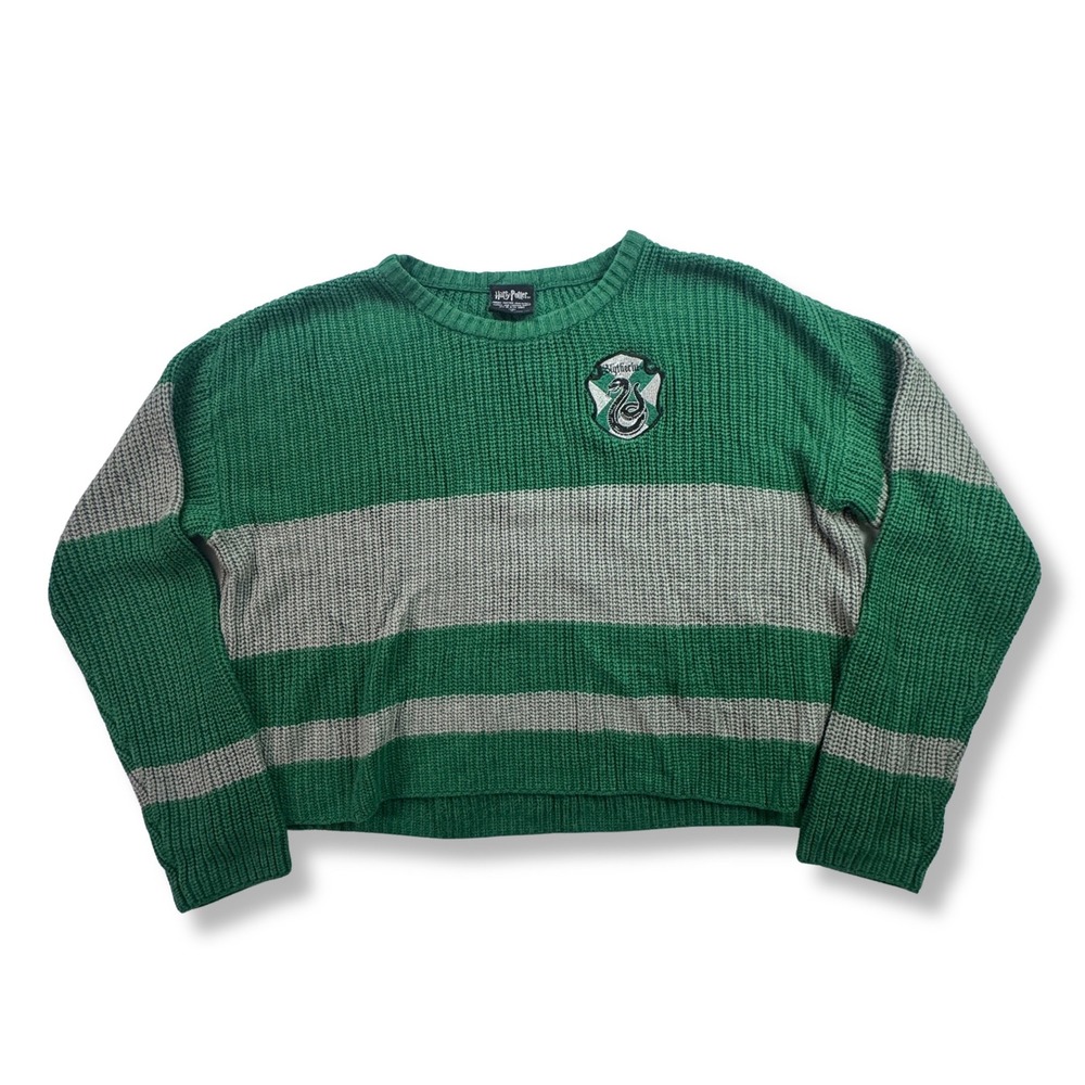 Harry Potter Slytherin Striped Knit Patch Pullover Sweater Wizardcore Green XL